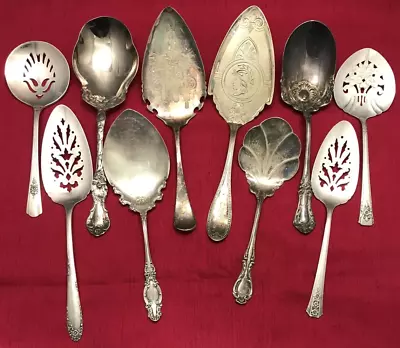 10 Pc Antique To Vintage Silverplated TOMATO PIE & CASSEROLE SPOONS SERVERS Mix • $65