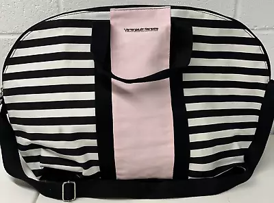 Victoria's Secret 24x14 Canvas Weekend Duffle Bag/Tote Luggage Pink Black White • $22.49