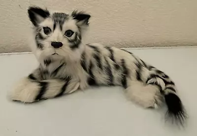 Realist Posing Tiger Cat White Black Figure Real Rabbit Fur Toy Shelf • $27.99