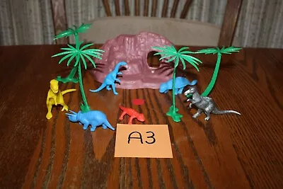 6 Vintage MPC Dinosaurs With T-rex Recast Cave & 4 Recast Trees A3 - Marx • $22.99