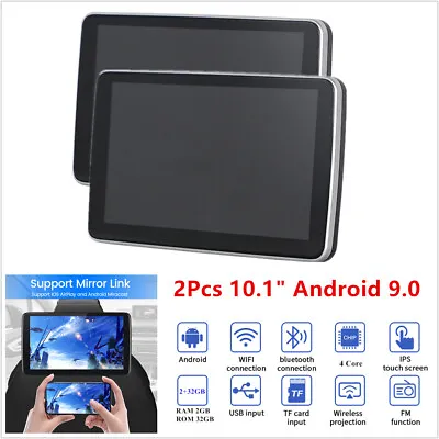 1Pair 10.1  Touch 2+32GB Car Headrest Monitor Rear Seat Tablet WiFi Video Player • $315.89