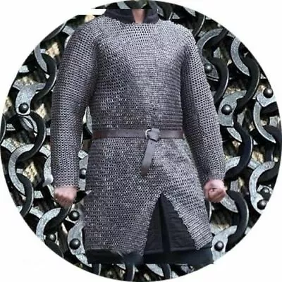 Medium Size Hauberk Chain Mail Shirt Front Slit Flat Riveted Mild Steel Medieval • £148.75