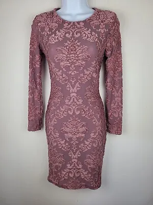 Bodycon Dress M Purple Velvet Burnout Semi Sheer Stretch Floral Victorian Gothic • $20.99