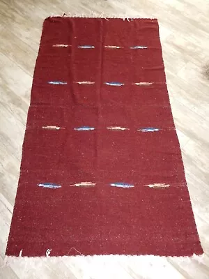 Mexican Yoga Blanket Burgundy Thunderbird Serape Fringed Throw 79  X 44  • $19