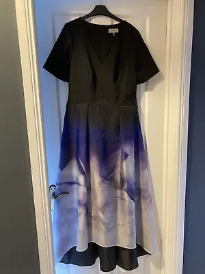 Coast Black Purple Dress V Neck Mesh Overskirt Size 16 • £10