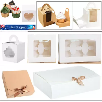 Single Cupcake Boxes Cases 4/6 Hole Window Face Cake Display Box Muffin Cup Gift • $14.39