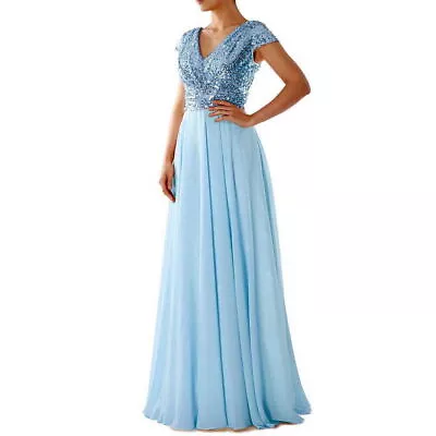 Women Bridesmaid Maxi Dress Wedding Cocktail Evening Prom Party Ball Gown Size • £24.19