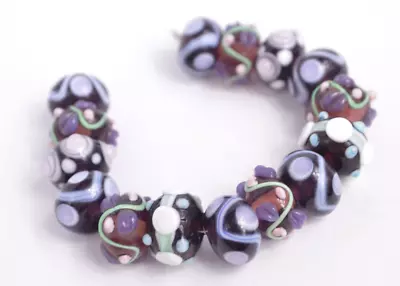 New 15 Pc Set Fine Murano Lampwork Glass Beads - 12mm Flowers & Swirls - A7130c • $4.99