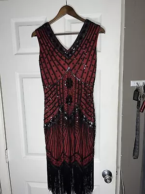 BABEYOND Red Dress Medium NWT Flapper 1920s Sequin Fringed Party Dress • $29.99