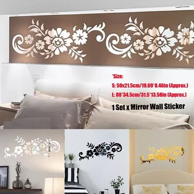 3D Mirror Flower Art Wall-Sticker Removable Acrylic Mural Decal Home Room Decor • £5.29