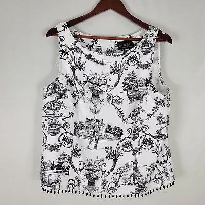 M.H.M. Melissa Harper 16 Top Sleeveless Reverse Button Up Country Farm Graphic • $9.38