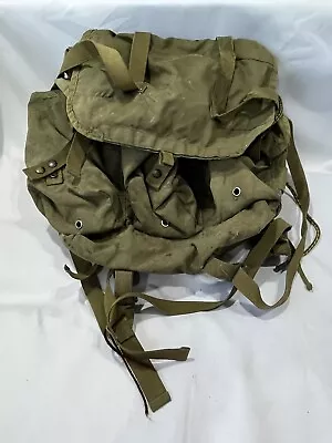 Vtg Military Ruck Sack Travel Backpack Messenger Bag Canvas Army Green Hunting • $9.04
