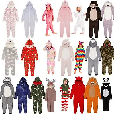 £19.95 • Buy Kids All In One Fleece Jumpsuit Girls Boys Childrens Pyjamas Age 4-14 Years