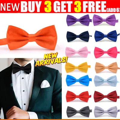 Adjustable Smart Bow Tie Plain Neck Men Clip-on Satin Dickie Fancy Dress Wedding • £3.30