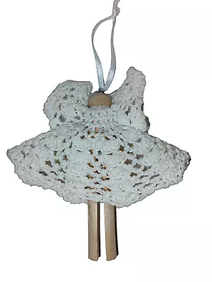 Vintage Handmade Crochet Rustic Clothespin Angel Holiday Christmas Ornament 4.5  • $8.50