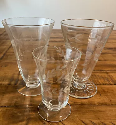 Vtge. Crystal Etched Floral Parfait Glass 2 Tall 5.5” And A Short One 4”. Assort • $12.75