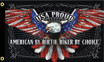 3x5 Usa Proud American Eagle American By Birth Biker By Choice Flag Banner • $12.88