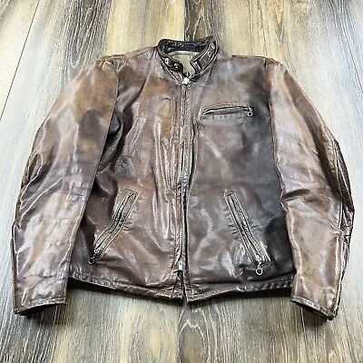 Vintage Schott Jacket Mens 40 Brown Leather Cafe Racer Motorcycle Biker 80s USA • $394.95