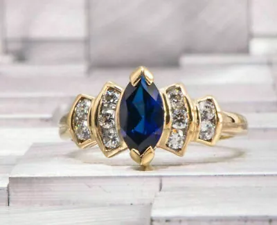 4Ct Lab Created Blue Sapphire & Diamond Engagement Ring In 14k Yellow Gold Over • $45