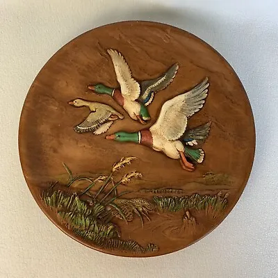 £40.23 • Buy Vintage Flying Ducks Chalkware Ceramic Plate 14” Wall Decor 3 D Hand Painted