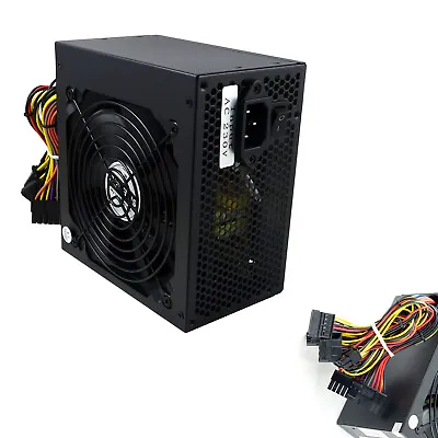 Black 12CM Silent Fan PC Power Supply ATX Computer PSU 500 Watt SATA 24Pin Fans • £20.69