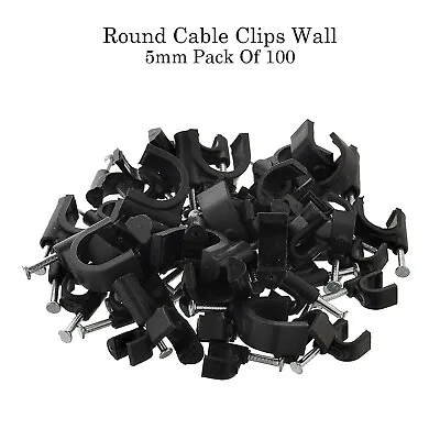 Black Round 100 PACK 5mm External Cable Clips - Wall Mountable Nail Clips UK • £2.50