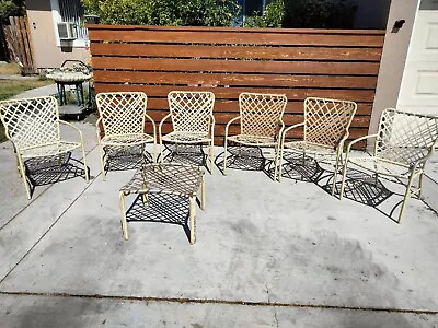 Brown Jordan Tan Mid Century Outdoor Patio Chairs Set Of 6 And Ottoman • $225