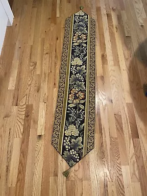 Medieval Flowers Tapestry Table Runner Lined Tassels 64” X 13” • $40