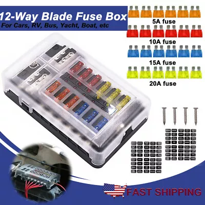 12-Way Blade Fuse Box Block Holder LED Indicator 12V 32V Car Marine Waterproof • $15.99