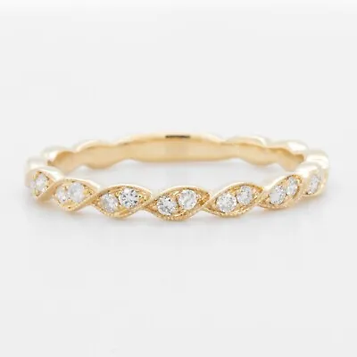 18k Yellow Gold Diamond Milgrain Marquise Stackable Wedding Band 0.13ctw Sz 6.5 • $360.83