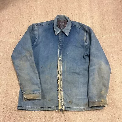 Vintage Denim Chore Jacket Mens Large Blue 1970s Distressed Faded • $49.99