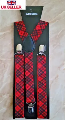 Unisex Red Tartan Braces For Scottish Theme And  Geek Fancy Dress. • £3.79
