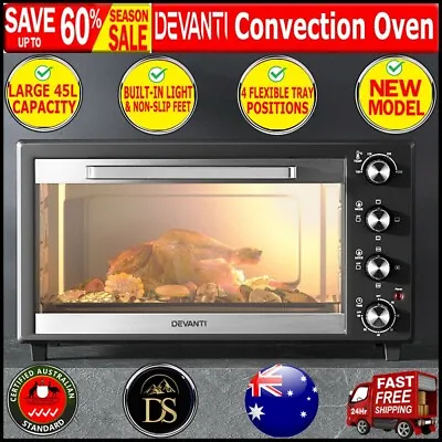 Devanti Electric Convection Oven Bake Benchtop Portable Rotisserie Grill Black • $101.91