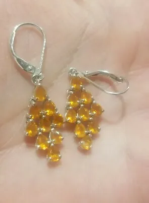 Beautiful Sterling Genuine Mexican Fire Opal Dangling Earrings • $75