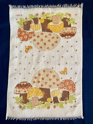Vintage Mushroom Butterfly Fringe Cannon Kitchen Terry Hand Dish Towel 1970s 23” • $12.98