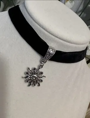 Choker Necklace Black Lace Velvet Vintage Inspired Cross Sun Bohemian Silver New • $12.75