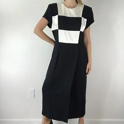 Vintage Michael Blair Fashions Black White Colorblock Maxi Dress Size 12 • $40