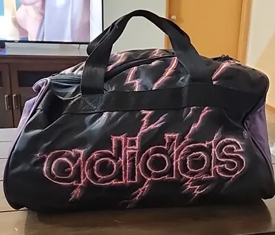 Vintage 90s Adidas Duffle Bag Gym Travel Retro Spellout Lightning Design Purple • $60