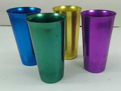 Vintage Retro Mid-Century Colored Aluminum Metal Tumblers Set Of 4 Mixed Colors • $8