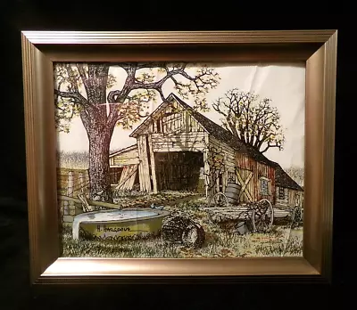 VTG H. HARGROVE SIGNED SERIGRAPH OIL ON CANVAS-OLD BARN IN FALL-8 X 10-FRAMED • $32.99