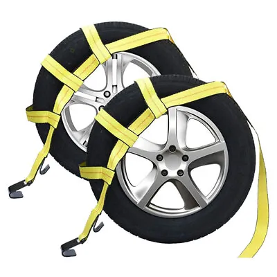 Tow Dolly Straps Basket Strap Flat Hook Heavy Duty Yellow Car Tire 2PCS NJ D27 • $27.79