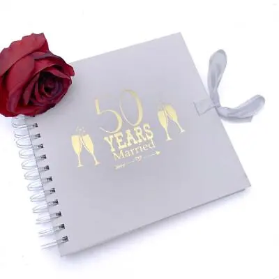 £13.99 • Buy 50th Golden Diamond White Scrapbook Guest Book Photo Album Silver Script