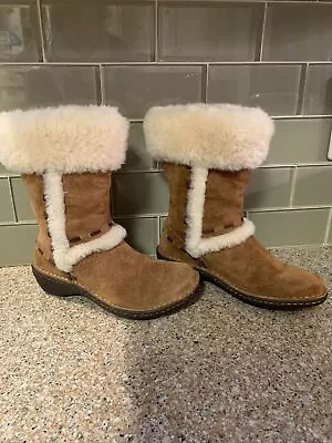 Ugg Elijo Chestnut Brown Suede Winter Boots Sz 5  #5674  Sheepskin Lining • $25