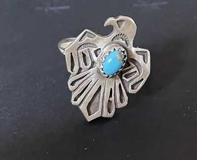 Navajo Turquoise Sterling Turquoise Ring Size 9 Signed Running Bear • $55