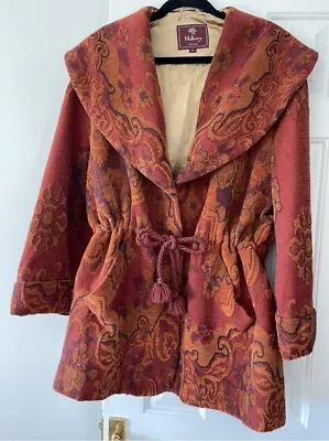 Mulberry England Wool Coat Size M UK14 Vintage Tapestry Burnt Orange Tassel Belt • $230.33