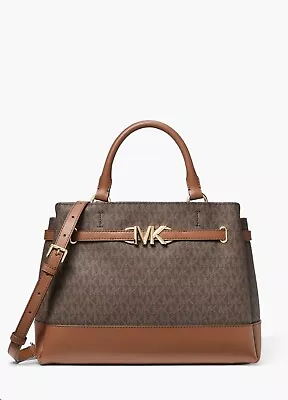 Michael Kors Reed Large Brown Satchel Shoulder Handbag Belted Purse Crossbody • $147.98