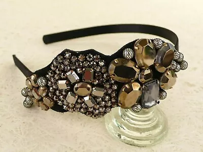 New J. Crew Jeweled Headband Faceted Crystals Stones Pearls Dk Black Gold Pewter • $42.98