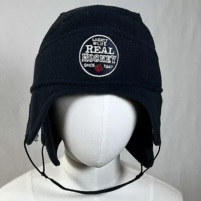 LABATT BLUE REAL HOCKEY Winter Hat W/ Ear Flaps Hockey Helmet Style Promotional • $14.97