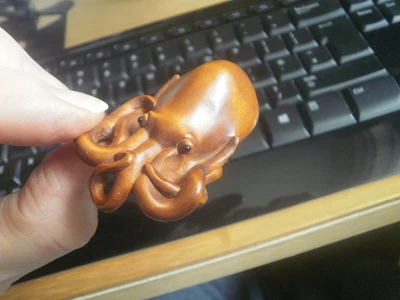 £24.99 • Buy Hand Carved Wood Netsuke Of An Octopus With Big Head Collectable Figure ...1