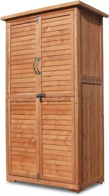 Outdoor Storage Cabinet Wood Garden Tall Shed Outside Vertical Shed 3 Shelves • $252.99